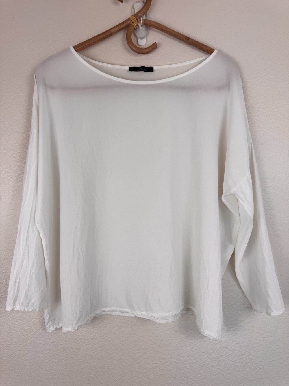 Baci Italy Sheer Silk 3/4 Sleeve Minimalist Top Flowy Relaxed Lagenlook Ivory L